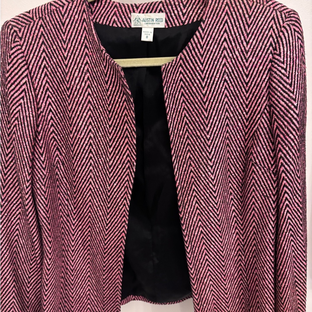 Vintage Austin Reed London New York Pink & Black Chevron Blazer Women’s Size 8 - Picture 2 of 6